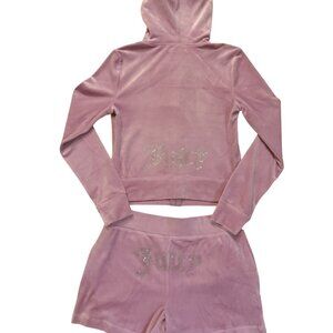 Juicy Couture Bling Velour Tracksuit Hoodie and Shorts Set Dewberry
